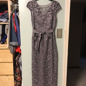 Adrianna Papell Cap Sleeve Lace Evening Gown